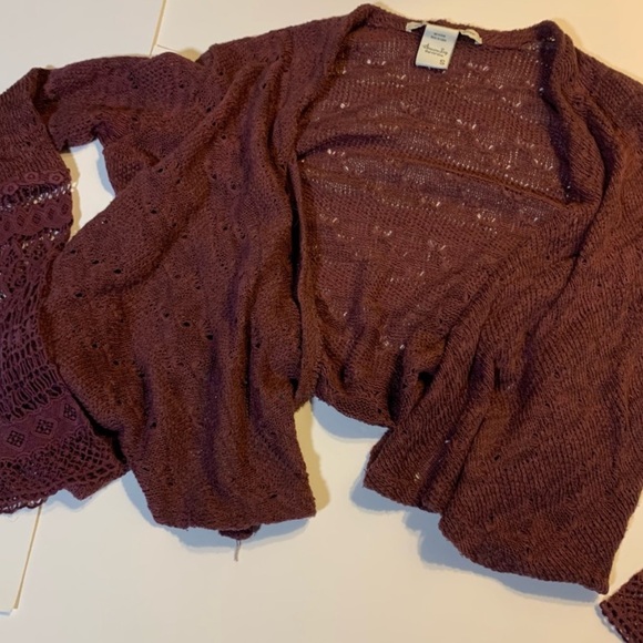 🩷AMERICAN RAG FALL BURGUNDY MAROON RED KNIT LACE SWEATER CARDIGAN SIZE SMALL - Picture 2 of 6
